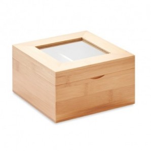 Caja de té de bambú con tapa de cristal