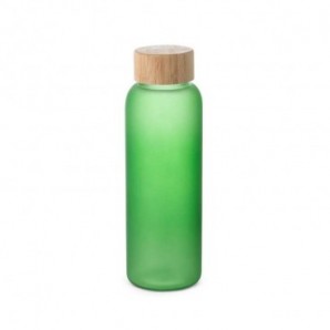 Botella 500 ml de vidrio mate con tapa de bambú Verde claro