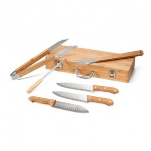 Set de utensilios de barbacoa en estuche de bambú Natural