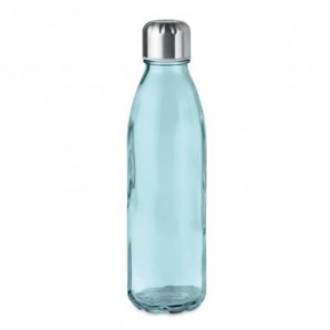 Botella de cristal con tapón de acero inoxidable Azul transparente