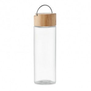 Botella de cristal con tapa de bambú 500ml Transparente