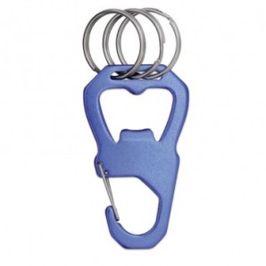 Llavero de aluminio abridor y mosquetón Azul real