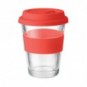 Vaso de cristal de 350 ml con tapa Rojo