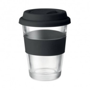 Vaso de cristal de 350 ml con tapa Negro