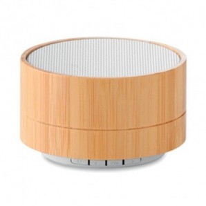 Altavoz bluetooth redondo con bambú luz inferior Blanco