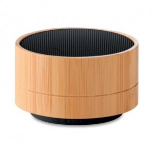 Altavoz bluetooth redondo con bambú luz inferior Negro