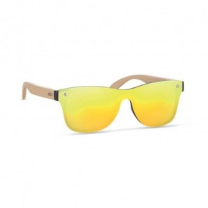 Gafas de sol patillas bambú y lentes espejo Amarillo