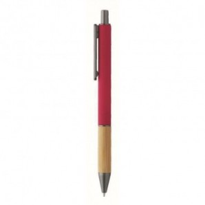 Bolígrafo de plástico y bambú acabado goma Rojo