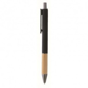 Bolígrafo de plástico y bambú acabado goma Negro