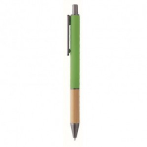 Bolígrafo de plástico y bambú acabado goma Verde