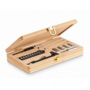 Set herramientas 21 piezas en estuche de bambú