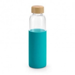 Botella de vidrio con funda de silicona 600 ml Azul claro