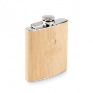 Petaca de metal y acabado en bambú 175 ml Beige