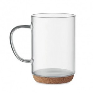 Taza de cristal con base de corcho 400ml Transparente