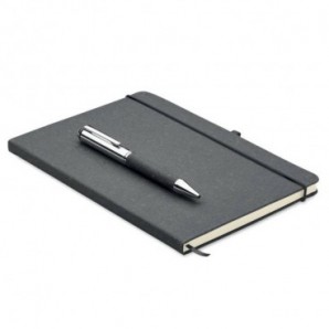 Set cuaderno piel reciclada y bolígrafo Negro