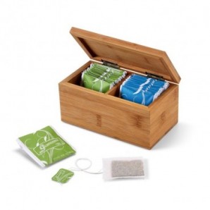 Caja de té de bambú con 2 compartimentos