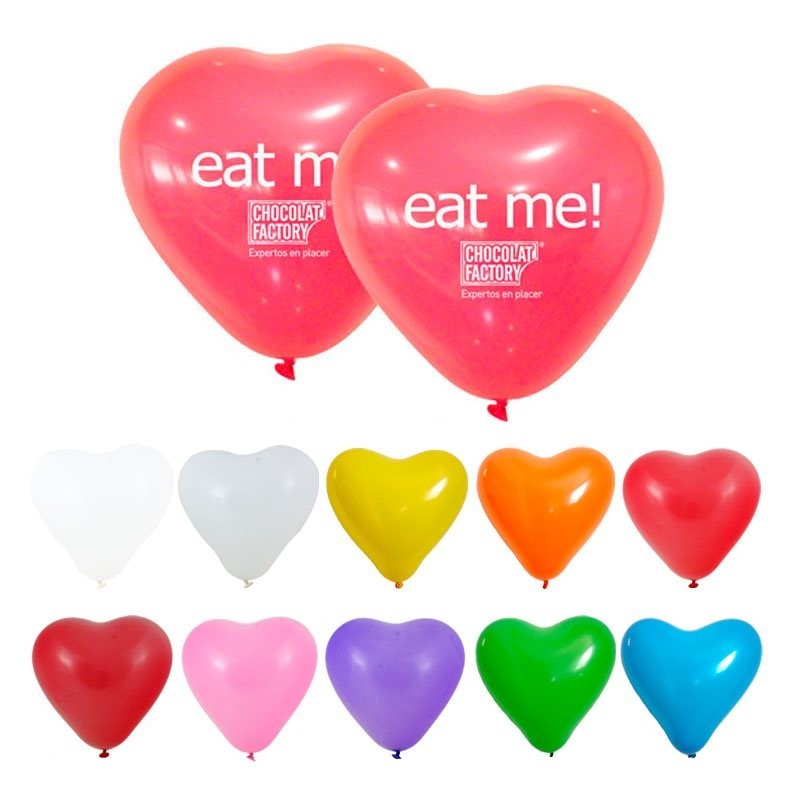 Globos de látex colores pastel con forma de corazón impresos en serigrafía  o láser