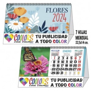Calendario 2024 espiral mensual 7h Flores
