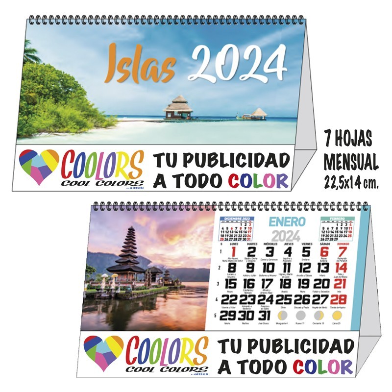 Calendario 2024 espiral mensual 7h Islas