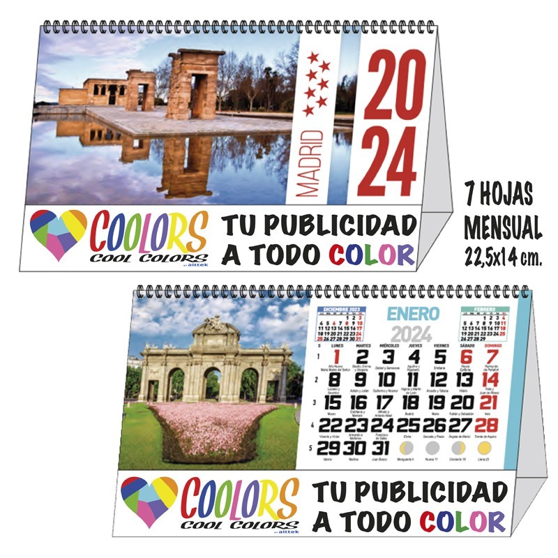 Calendario 2024 espiral mensual 7h Madrid