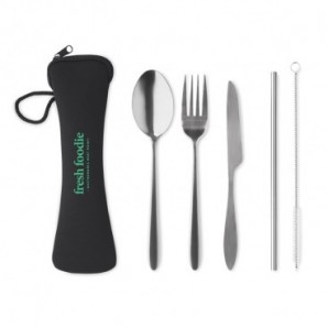 Set cubiertos acero inoxidable con funda