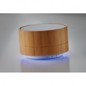 Altavoz bluetooth redondo con bambú luz inferior - vista 2