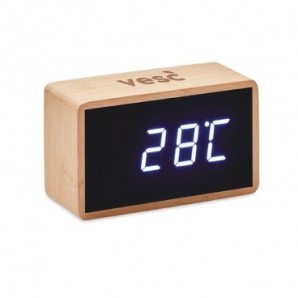 Reloj despertador y temperatura en bambú