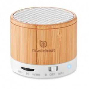 Altavoz bluetooth redondo con bambú