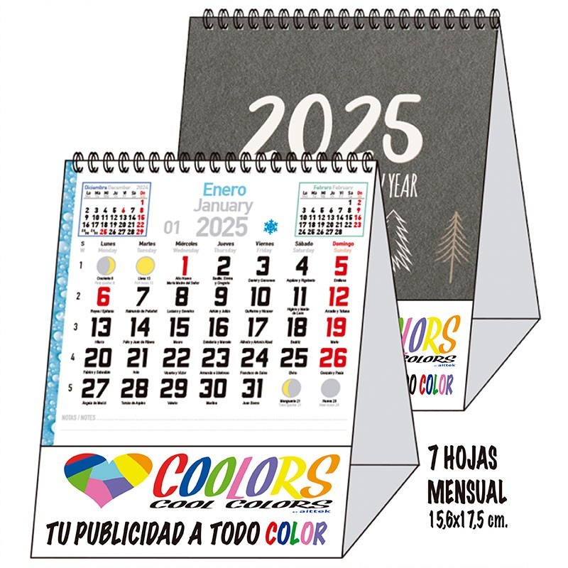 Calendario Maxi 2026 espiral mensual 7 hojas Notas