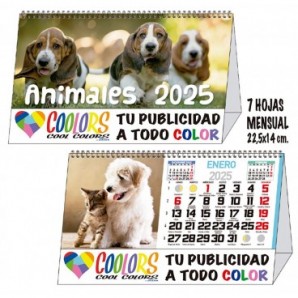 Calendario 2026 espiral mensual 7h Animales