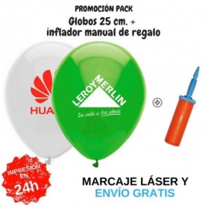 Pack globos de 25 cm + inflador manual