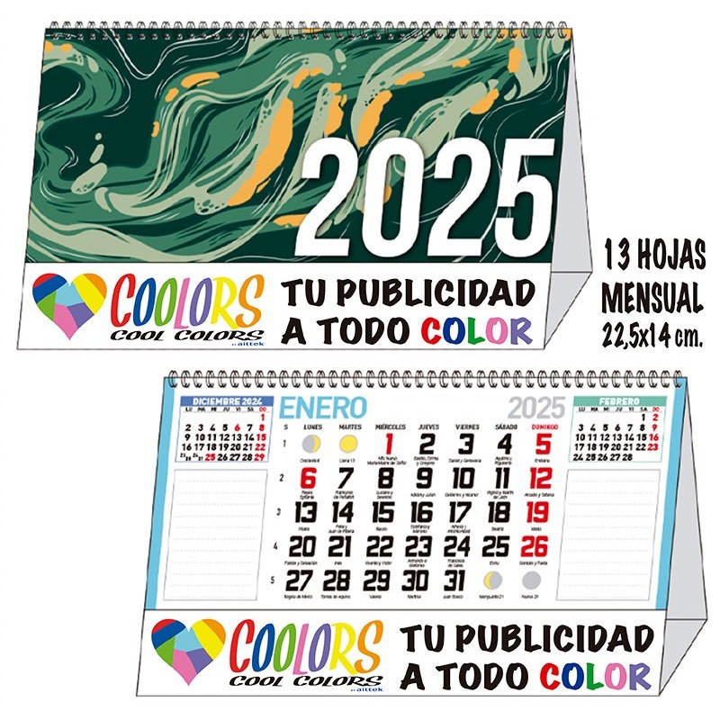 Calendario sobremesa 2025 espiral mensual 13 hojas