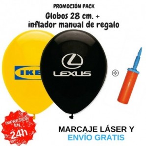 Pack globos de 28 cm + inflador manual