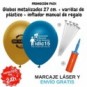 Pack globos metalizado 27cm +varillas +inflador m.