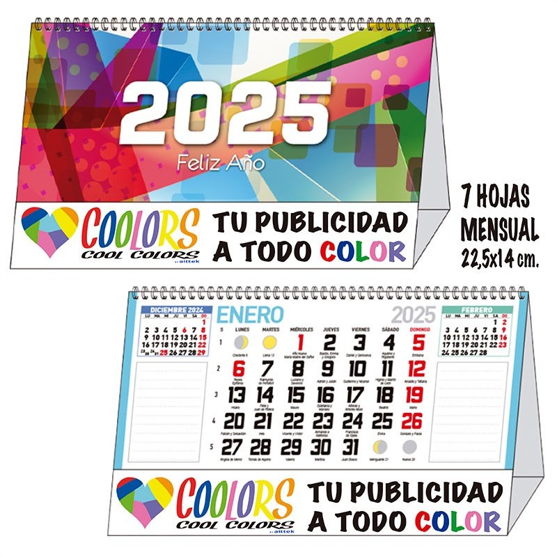 Calendario sobremesa 2025 espiral mensual 7 hojas