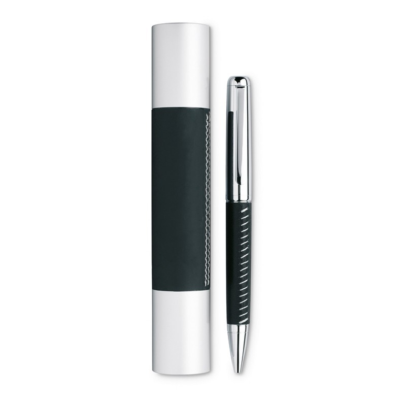 Bolígrafo metálico cromado en tubo