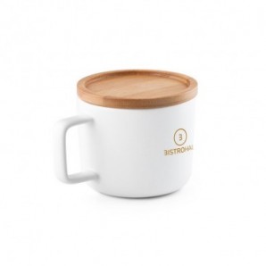 Taza de cerámica con tapa y base de bambú de 250 ml