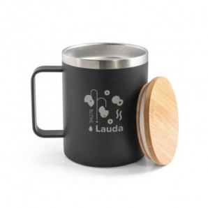 Taza de acero inoxidable 90% reciclado con tapa de bambú