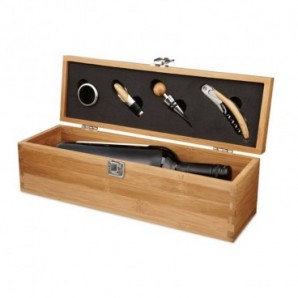 Set de vino y botella en caja de bambú Madera