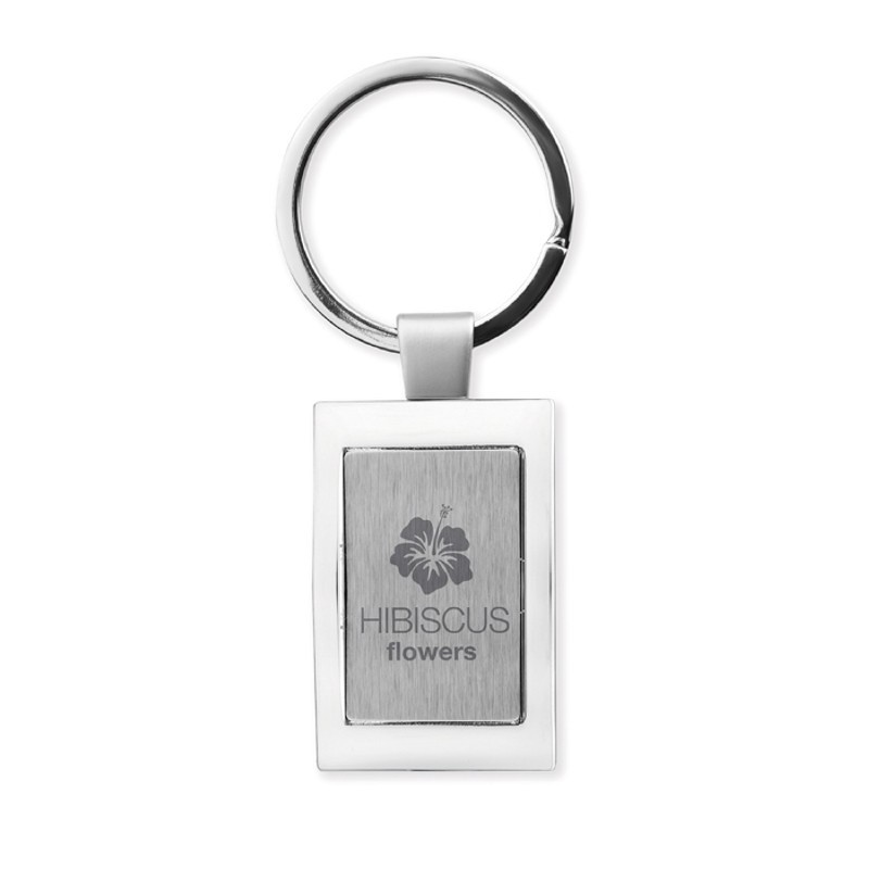 Llavero rectangular de metal cromado