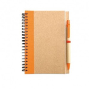 Libreta papel reciclado y Bolígrafo Naranja