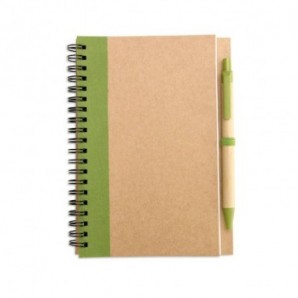 Libreta papel reciclado y Bolígrafo Verde lima