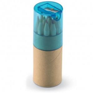 12 lápices de colores en tubo Azul transparente