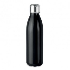 Botella de cristal con tapón de acero inoxidable Negro