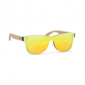 Gafas de sol patillas bambú y lentes espejo Amarillo
