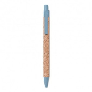 Bolígrafo con pulsador en corcho Azul
