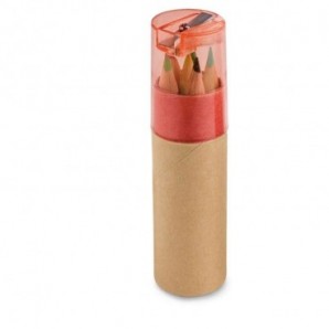 Caja cilíndrica con 6 lápices de color Rojo